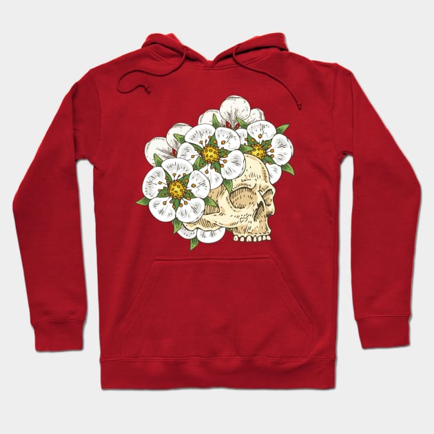 Voodoo Skull in White Flower Wreath Hoodie by deepfuze